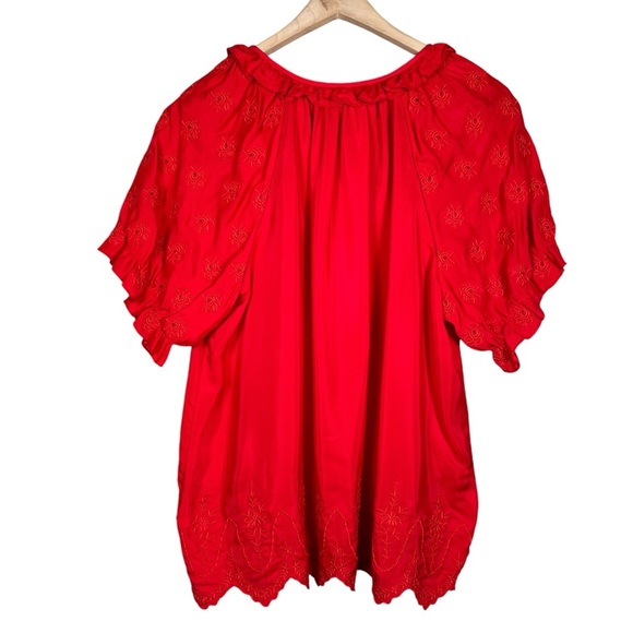 THE GREAT. The Wish Silk Embroidered Top in valentine red - Picture 3 of 11